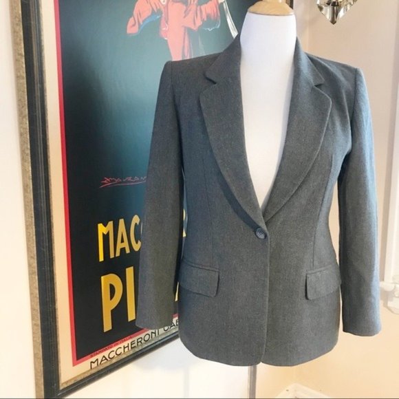 Pendleton: Classic Vintage Gray Virgin Wool One Button Blazer Sz 8P - Picture 1 of 9
